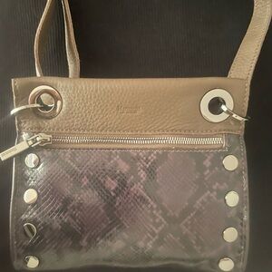Hammitt Taupe and Snake Print Brush Silver Shoulder Bag